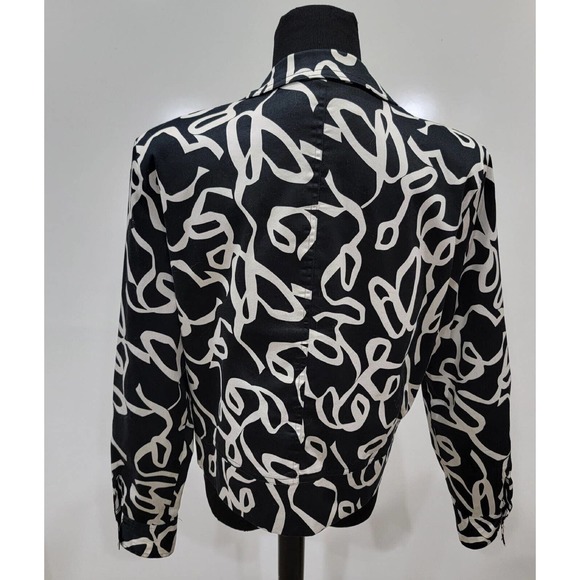 Transitions Chic Black White Cropped Open Blazer Ribbon Pattern Jacket Size 14 - Picture 2 of 9